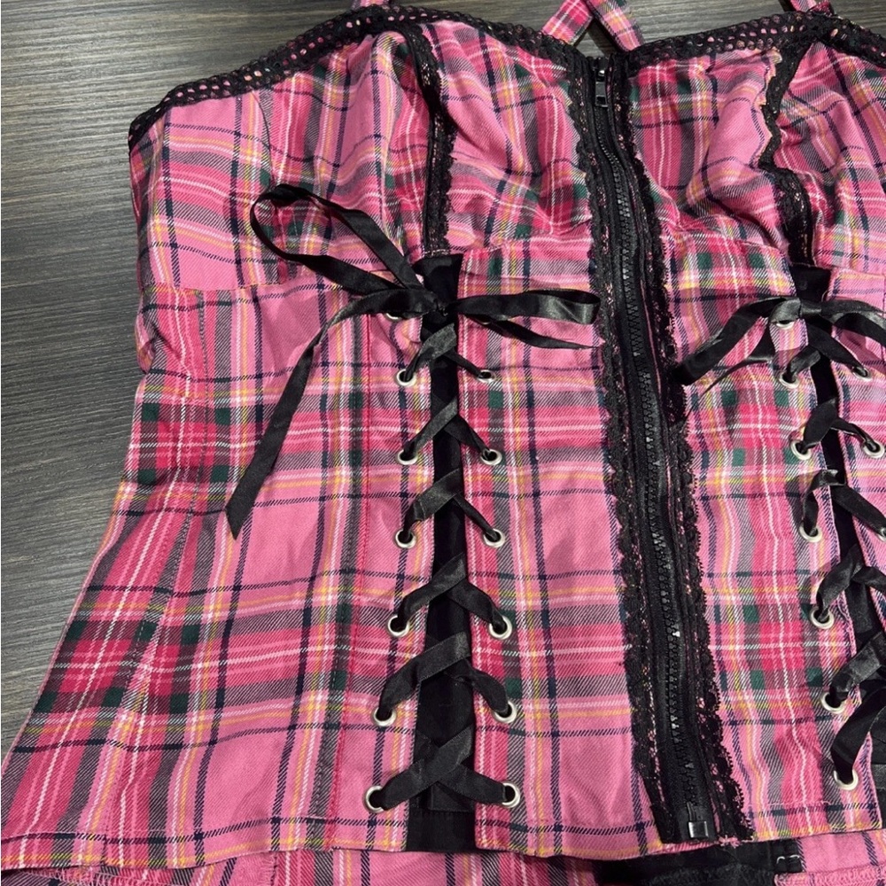 Tripp NYC Vintage Hot Pink And Black  Plaid Corset Size 2 Y2K - Picture 5 of 11